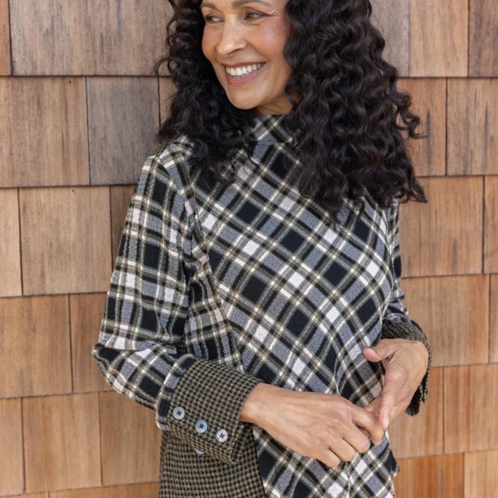 Plaid and Houndstooth Long Sleeve Top